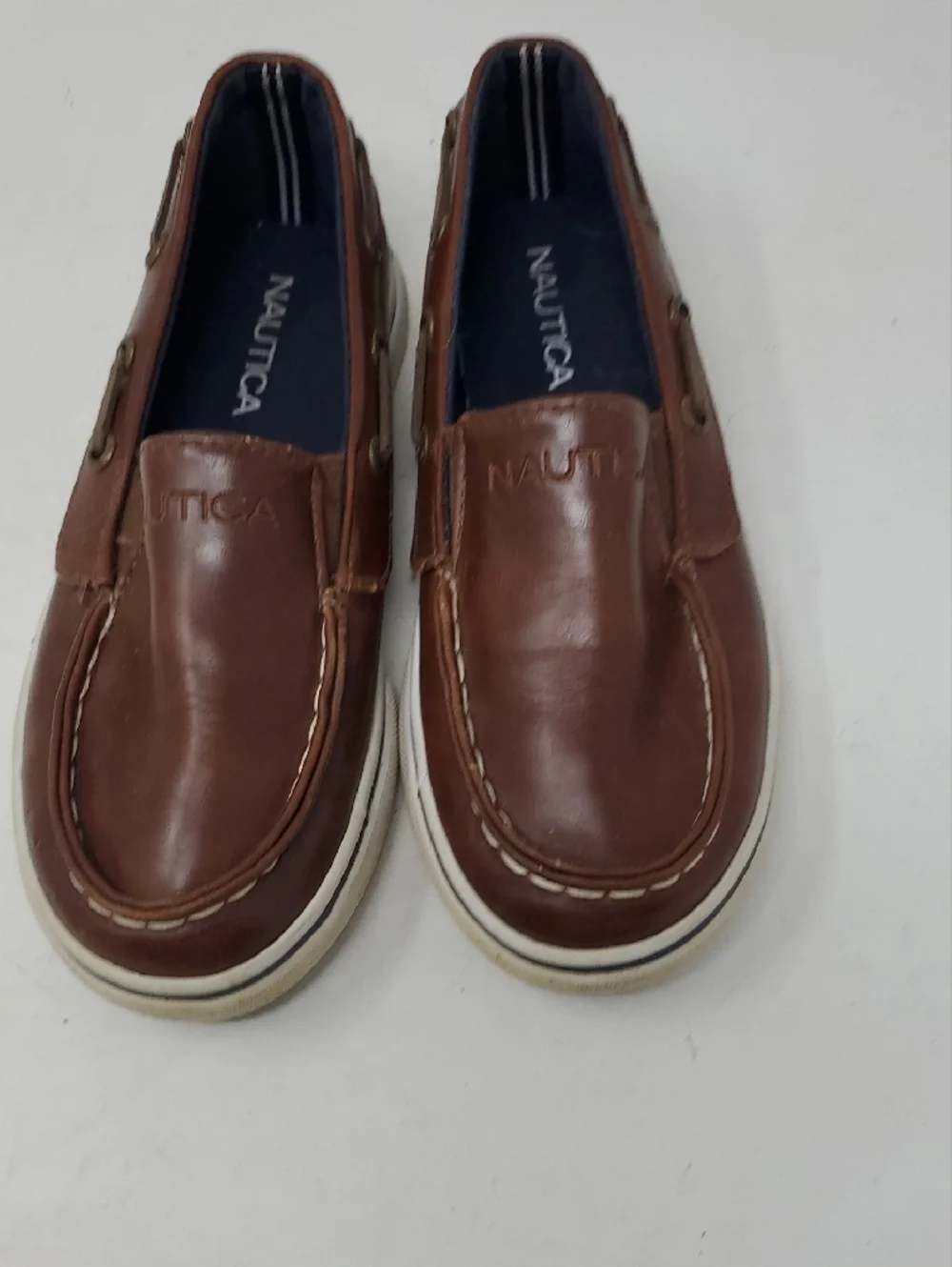 Nautica Brown Boys Leather Slip-On Dress Shoes